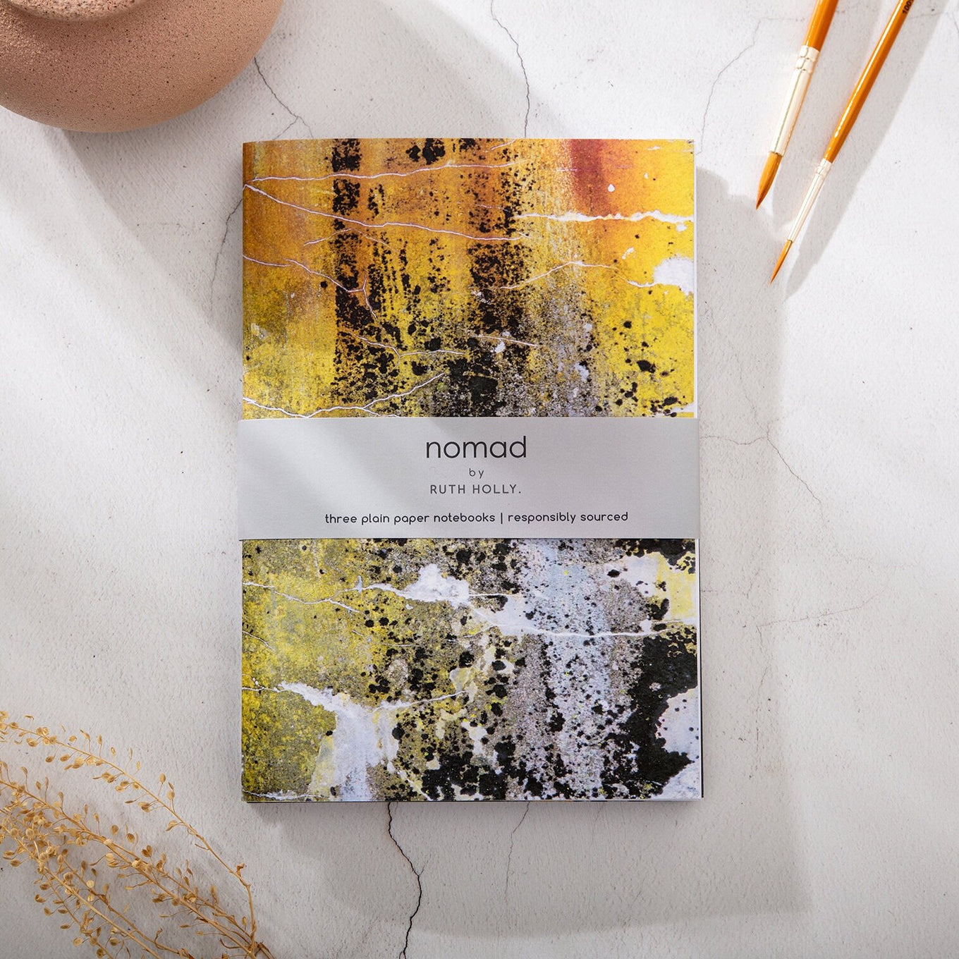 Yellow Ochre and Charcoal Grey, set of 3 recycled Notebooks - Nomad
