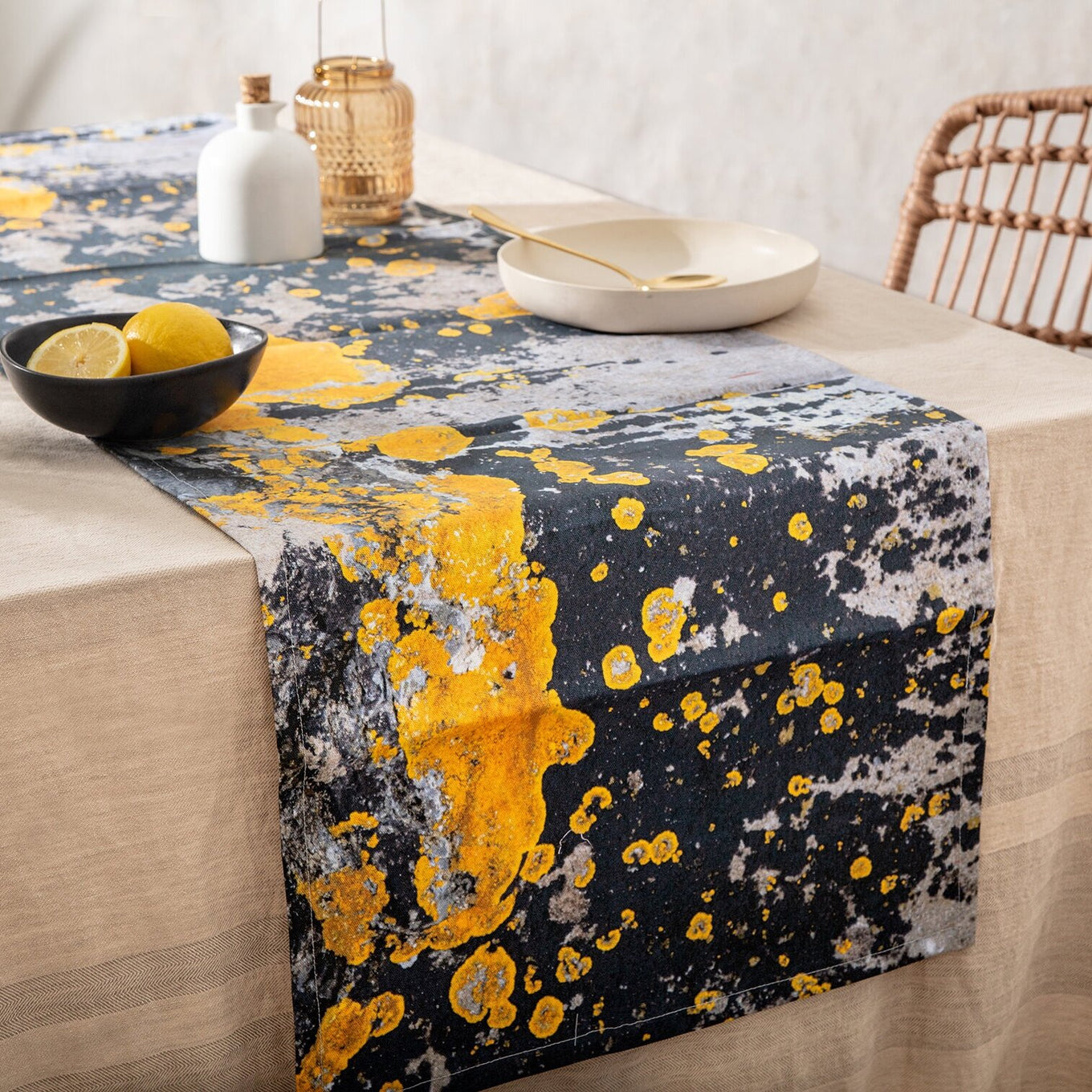 The Nomad Splash Table Runner, Charcoal Grey and Yellow