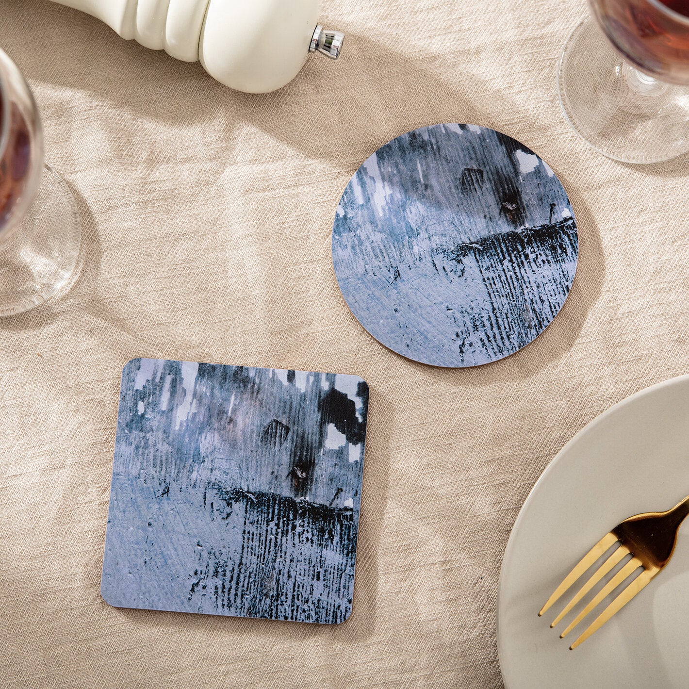 'Breeze' Blue Coaster, cork backed