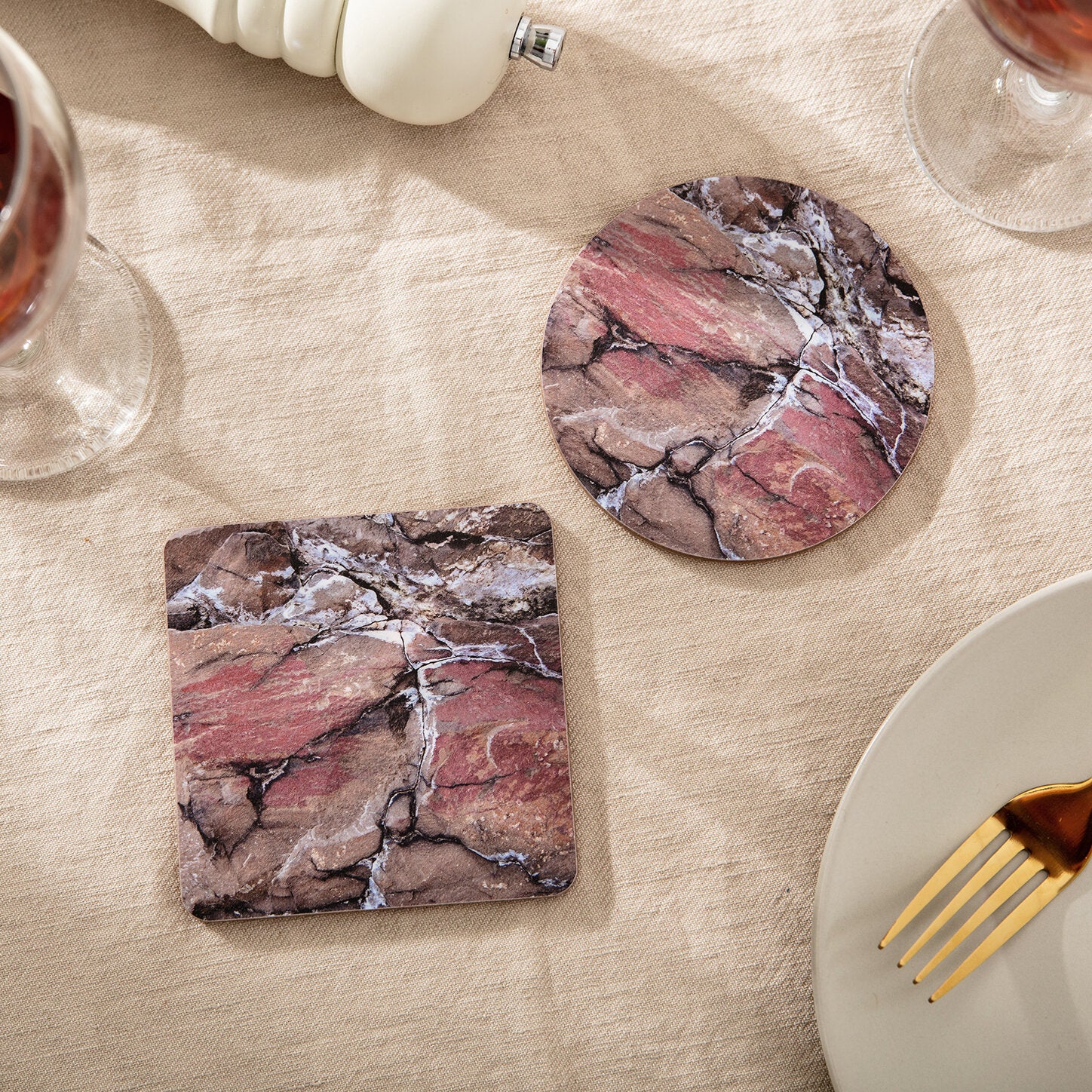 ‘Earth’ Red Coaster, cork backed