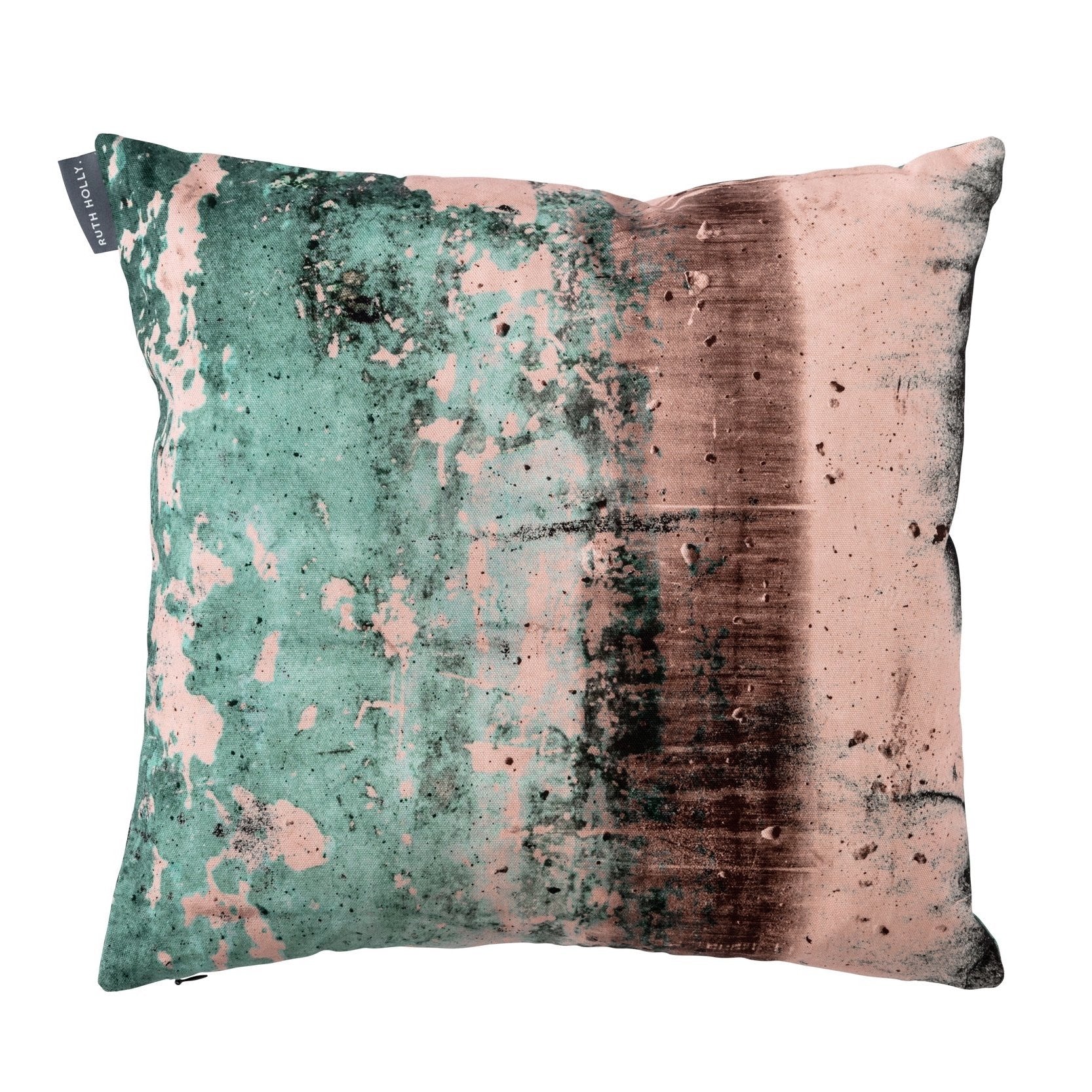 Dusky pink and jade green, cushion cover, 'Goddess Emerald Bay'