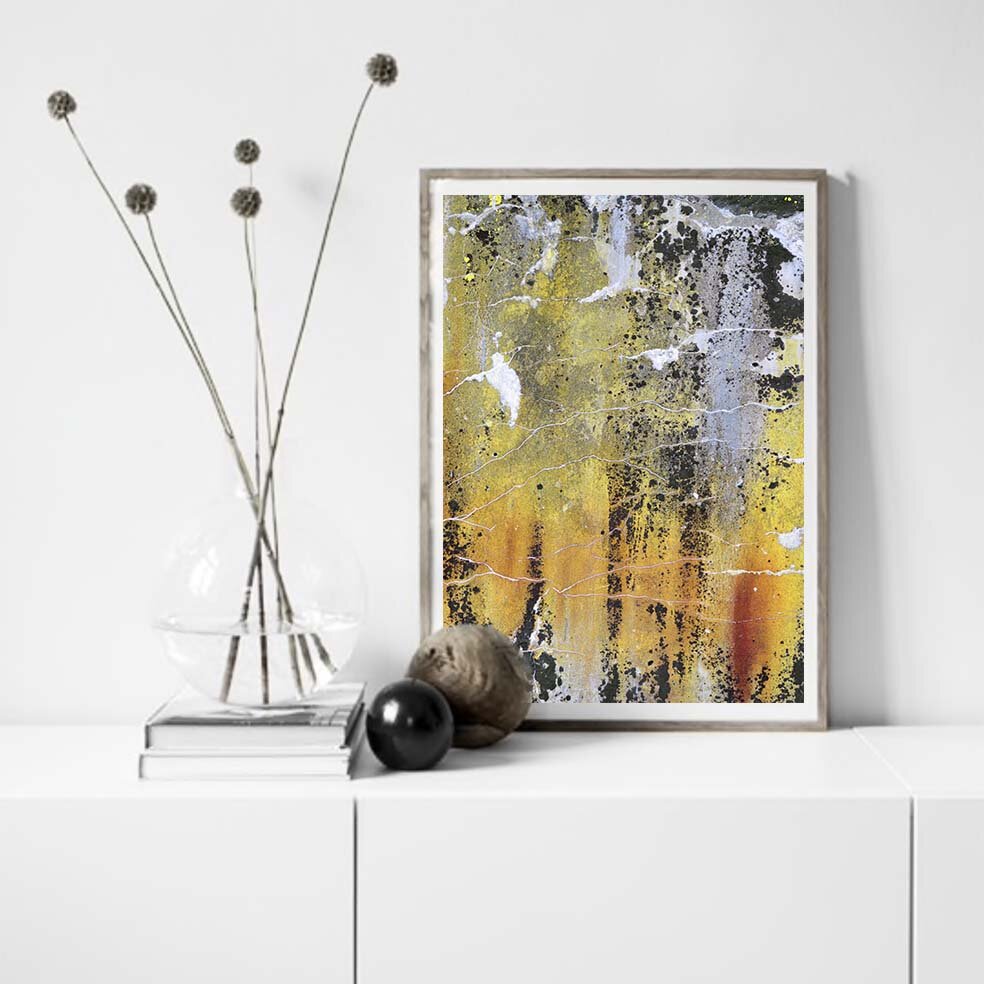 Baked Yellow Ochre with Mixed Grey abstract, wall art print - 'Nomad Texture'