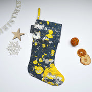 Charcoal Grey and Yellow texture, handmade Christmas stocking