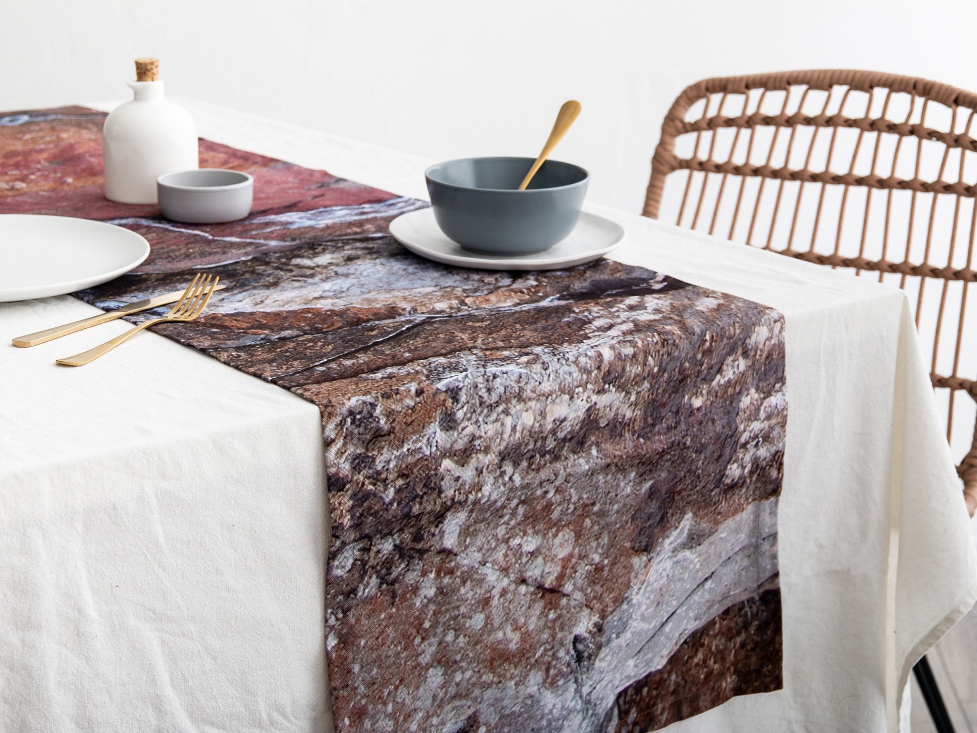 Abstract Textured Cotton Table Runner - 'Earth'