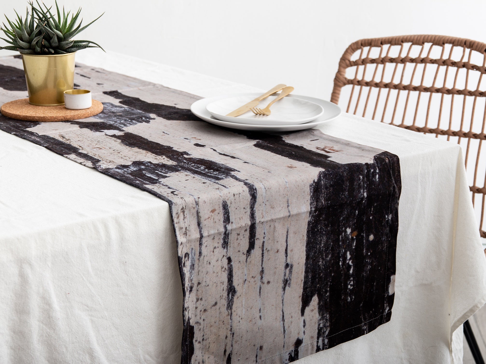 Abstract Textured Cotton Table Runner - 'Monochrome'