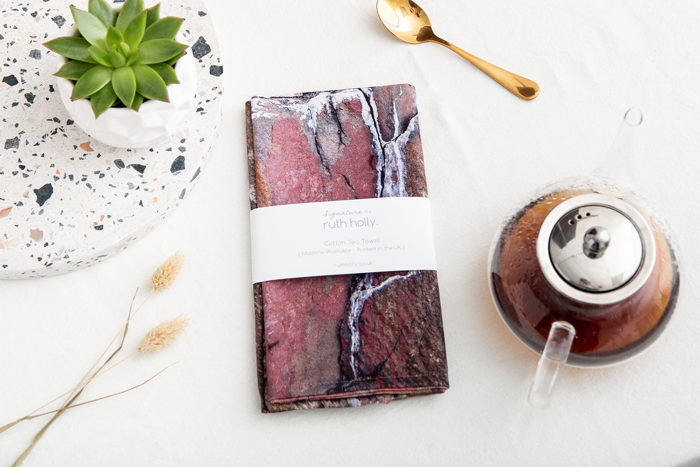 Abstract Textured Cotton Tea Towel - 'Earth'