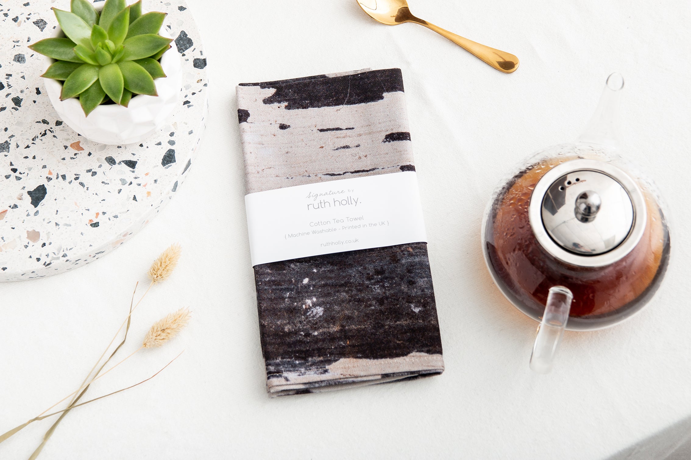 Abstract Textured Cotton Tea Towel - 'Monochrome'