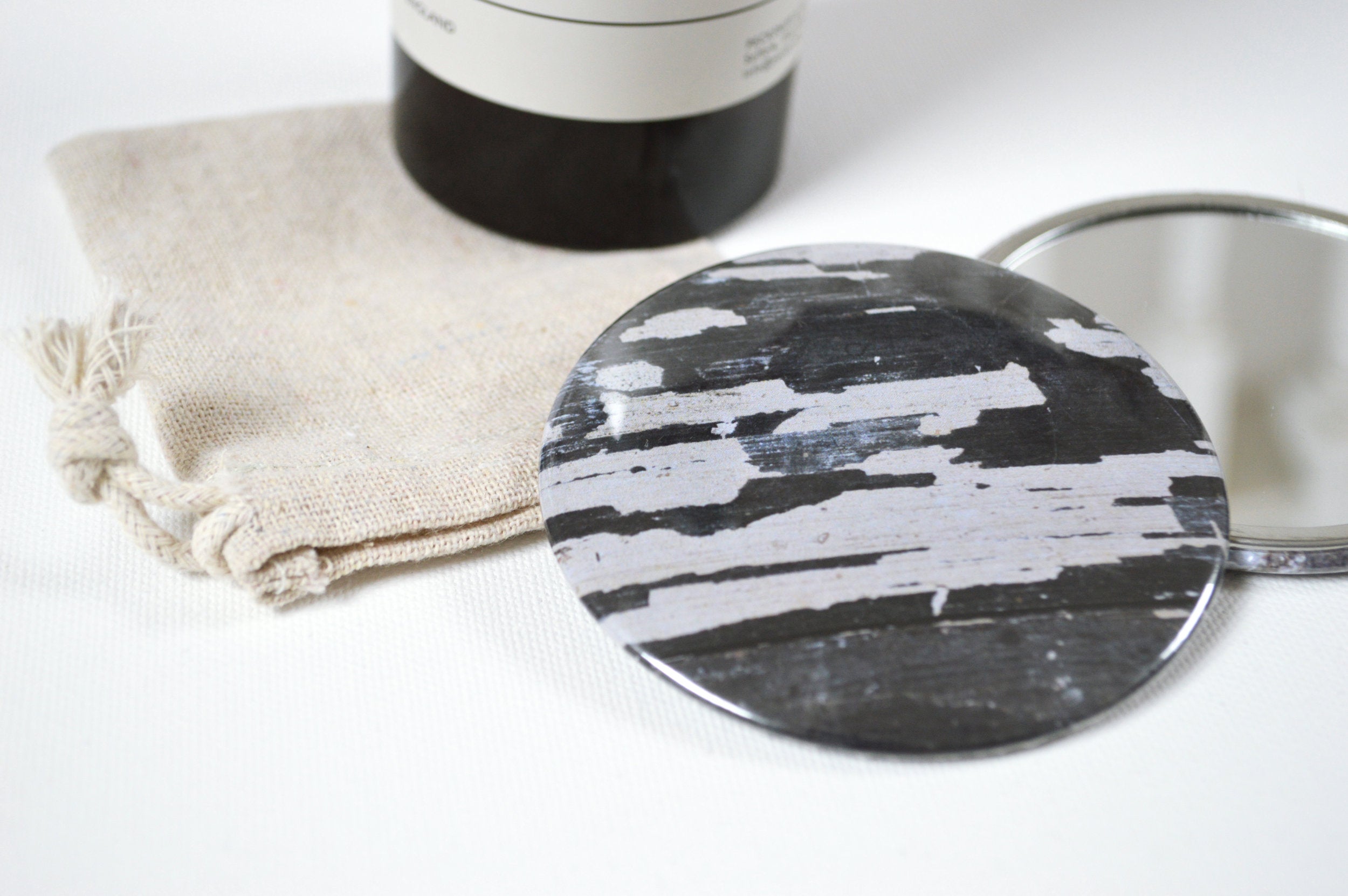 Charcoal and Taupe abstract pattern Pocket Mirror  - 'Monochrome'