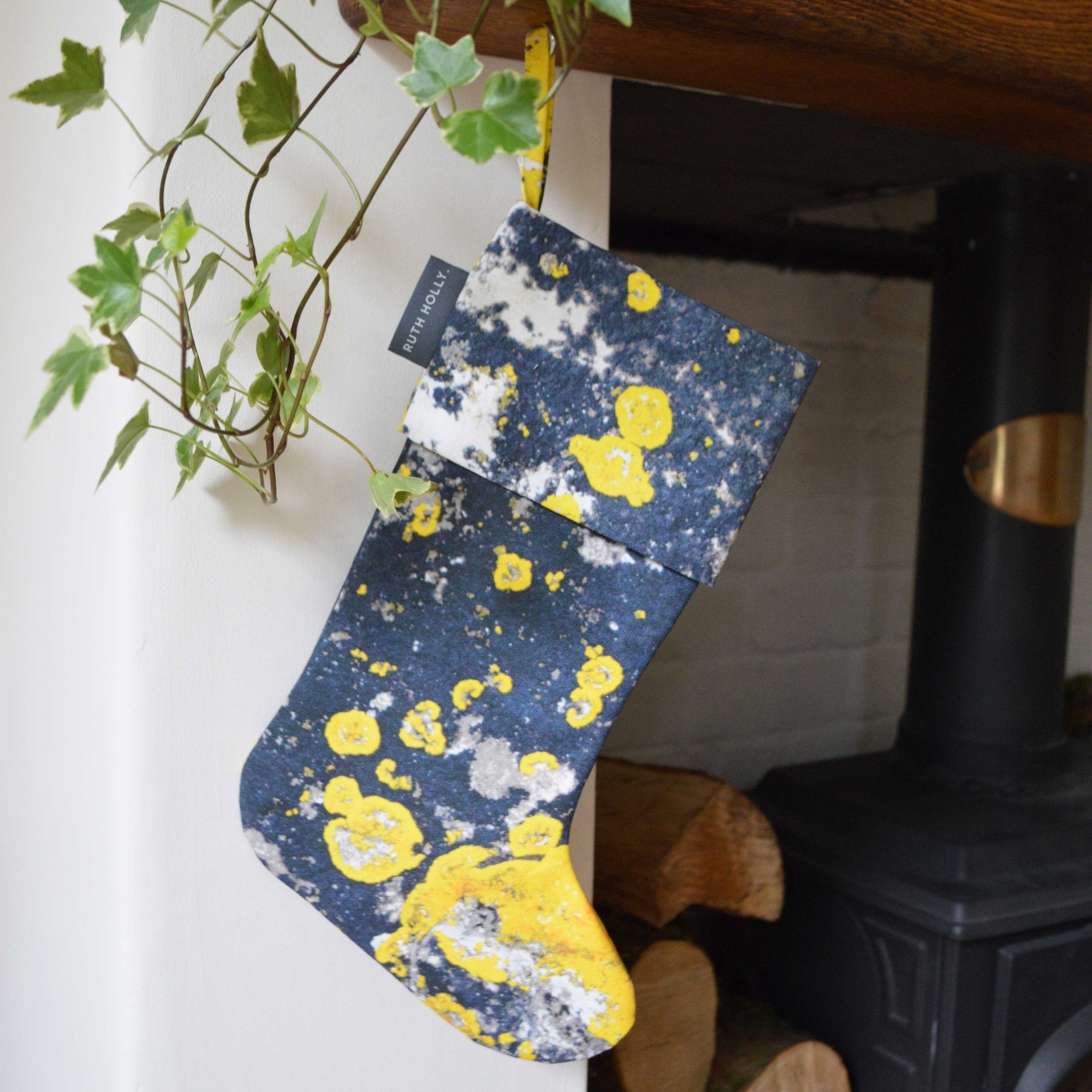 Charcoal Grey and Yellow texture, handmade Christmas stocking