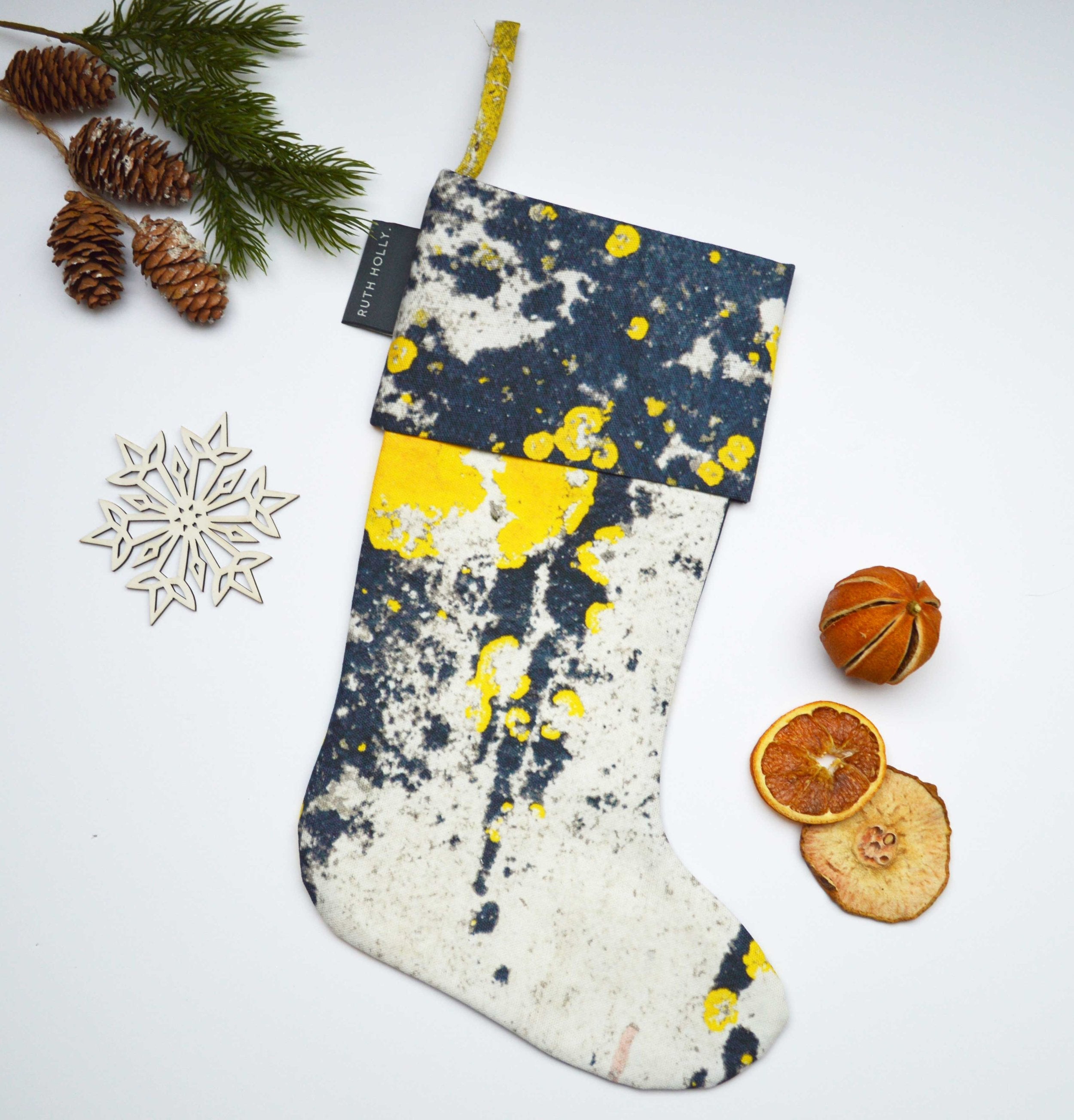 Charcoal Grey, White and Yellow handmade Christmas Stocking