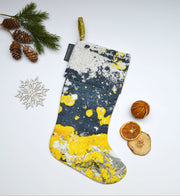 Charcoal Grey and Yellow patterned, handmade Christmas stocking