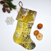 Yellow and Grey texture, patterned handmade Christmas stocking