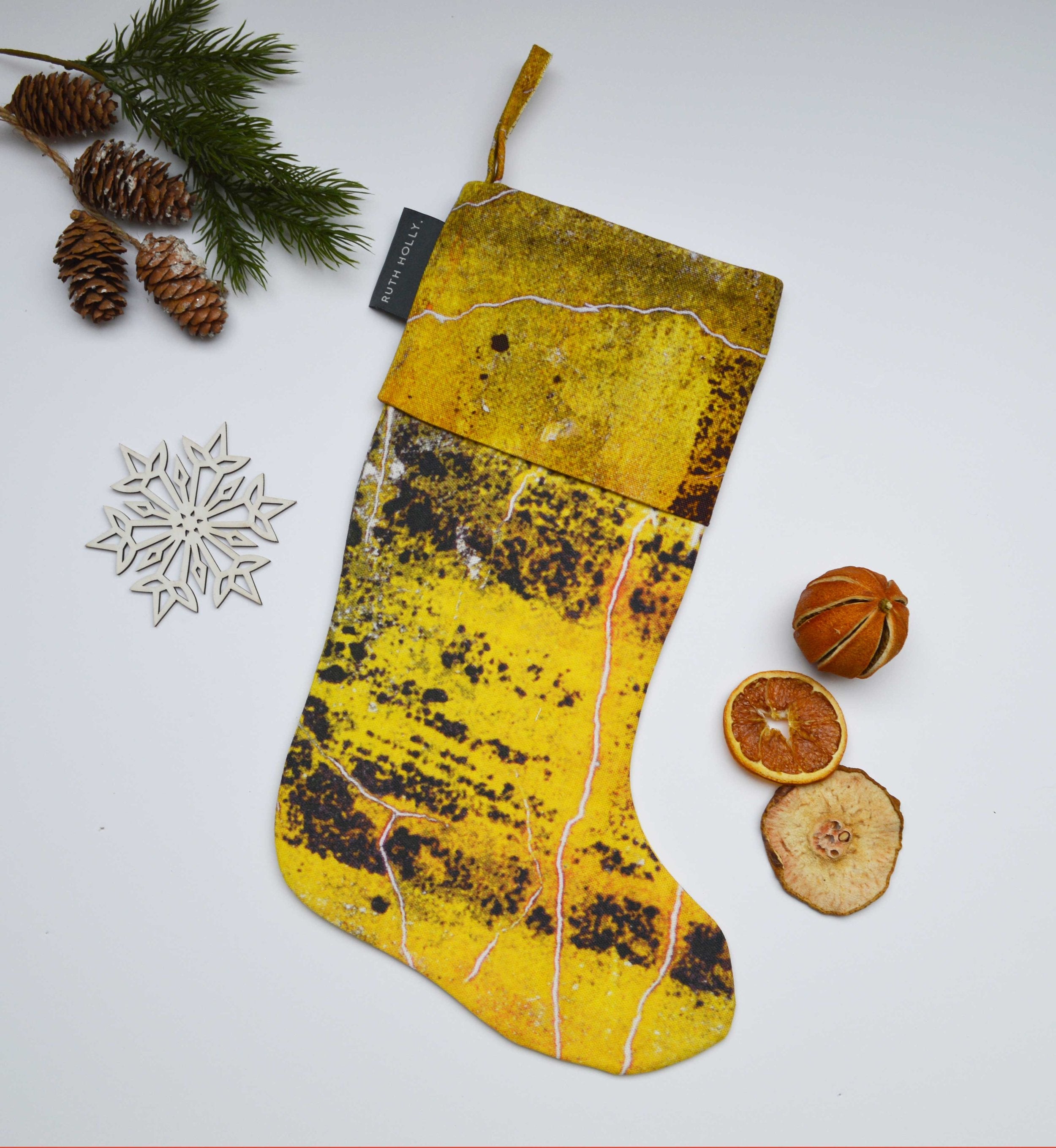 Yellow abstract texture patterned, Handmade Christmas Stocking