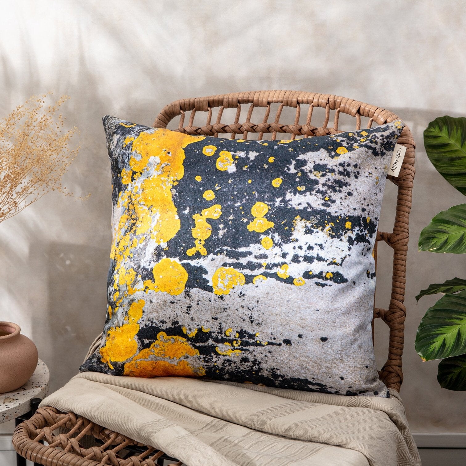 Charcoal Grey with Yellow Ochre Cushion Cover - 'Nomad Splash'