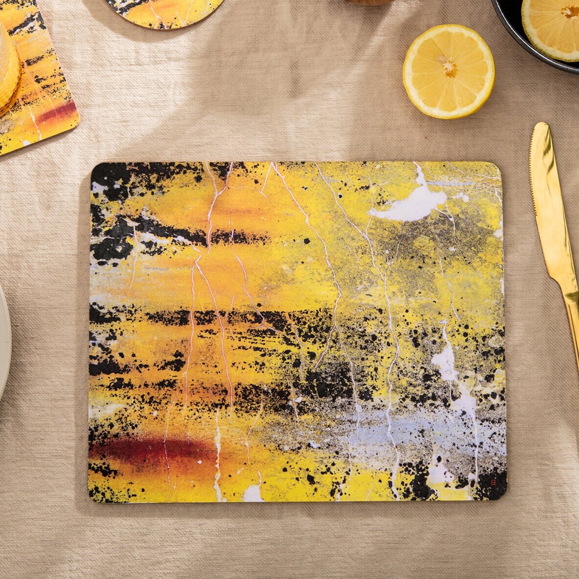 Set of Four, Baked Yellow Ochre Mix, Rectangle Placemats - 'Nomad Texture'