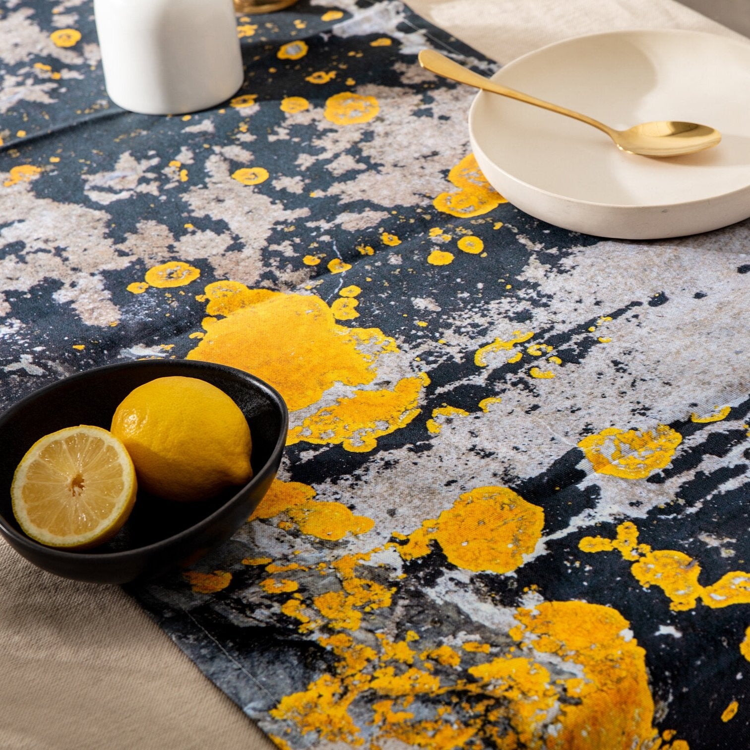 The Nomad Splash Table Runner, Charcoal Grey and Yellow