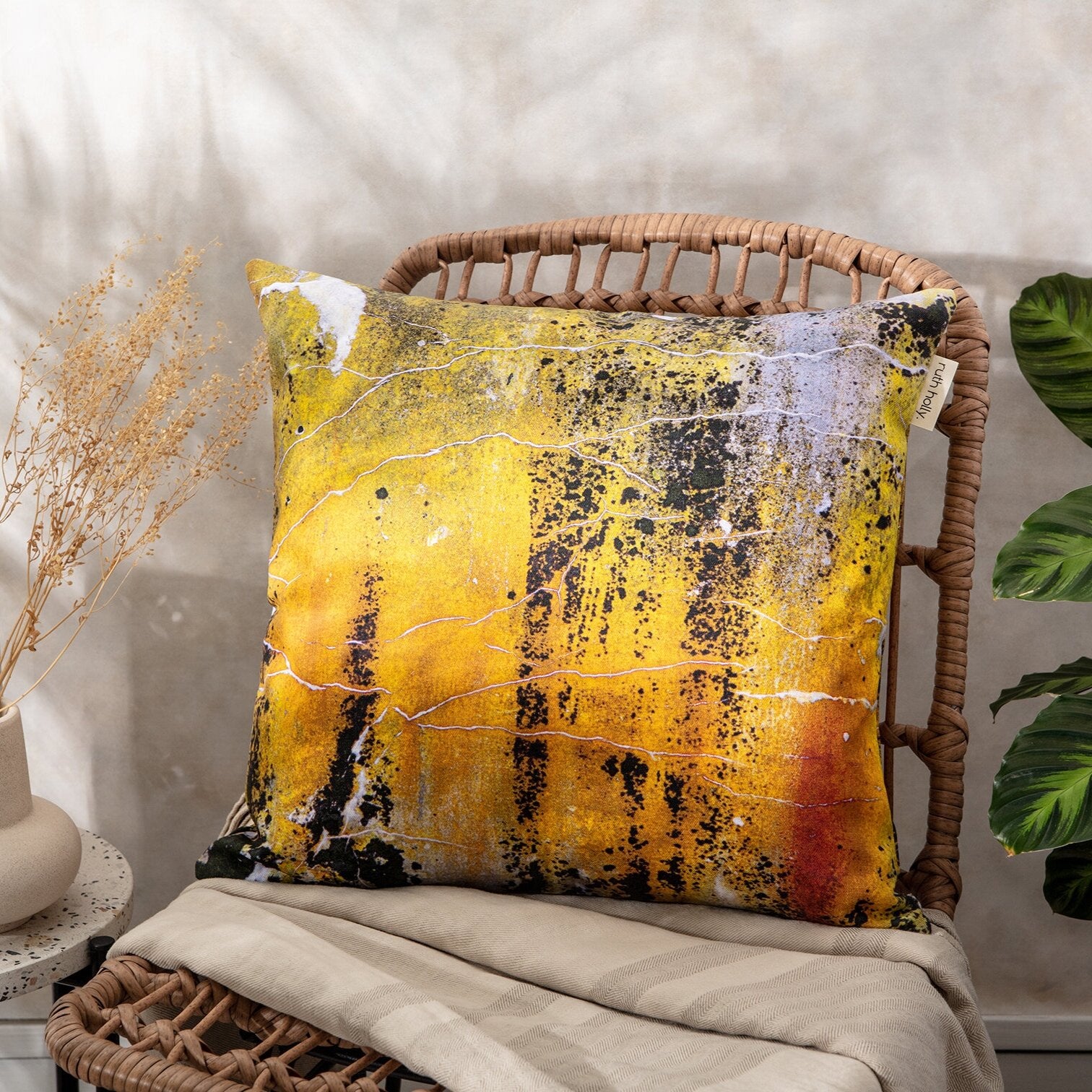Baked Yellow Ochre Cushion Cover - 'Nomad Texture'