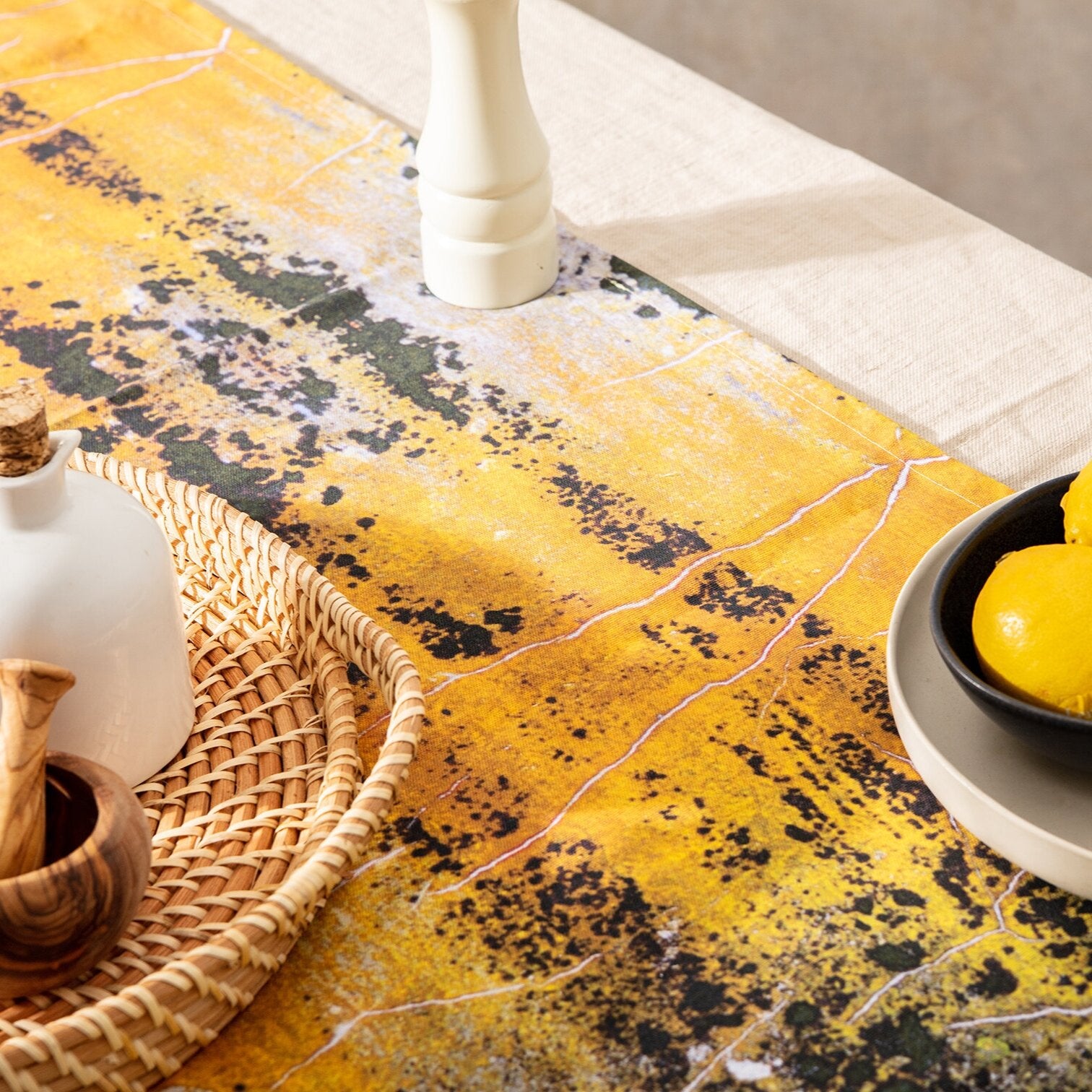 Yellow Ochre and Charcoal Grey Pattern Table Runner - 'Nomad Texture'