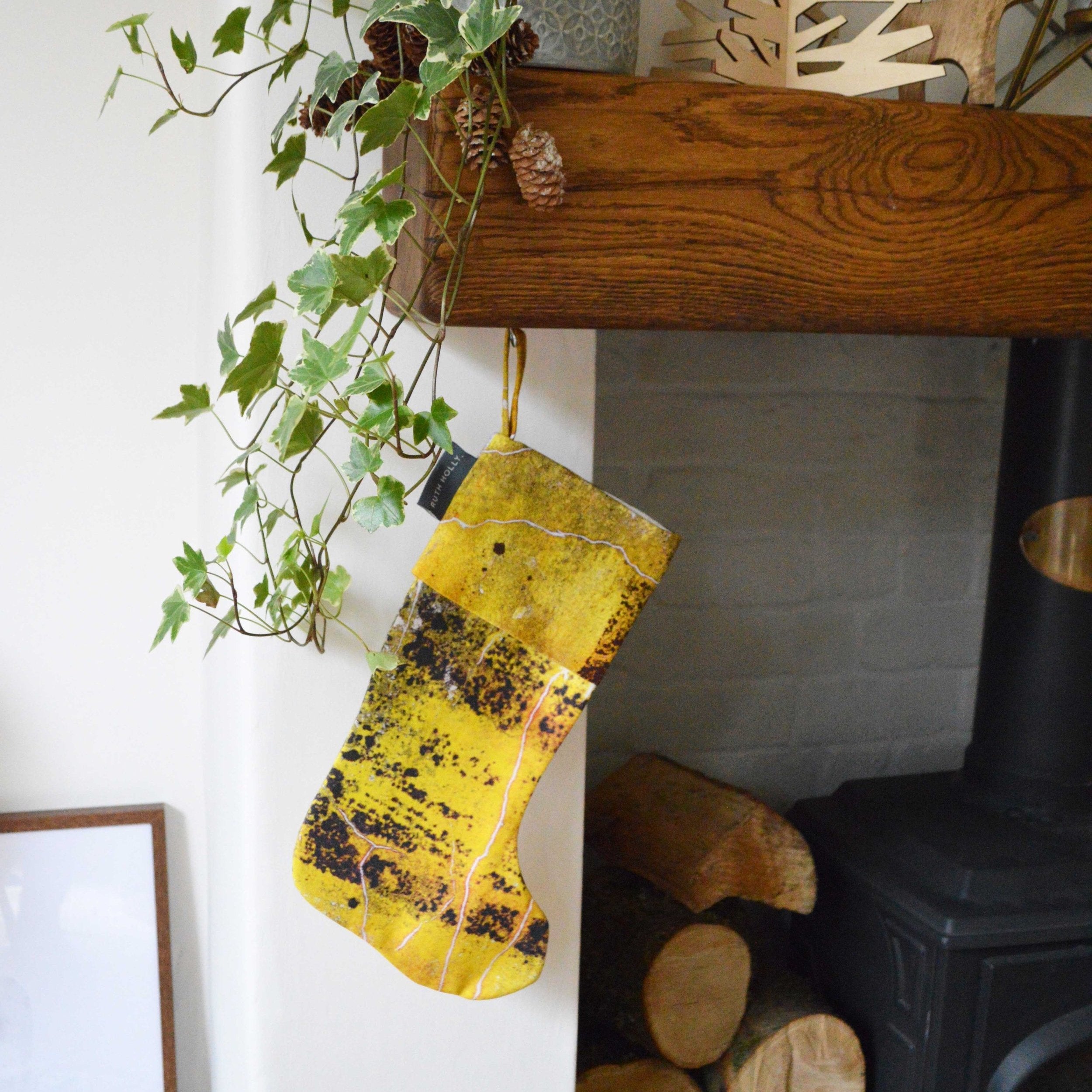 Yellow abstract texture patterned, Handmade Christmas Stocking