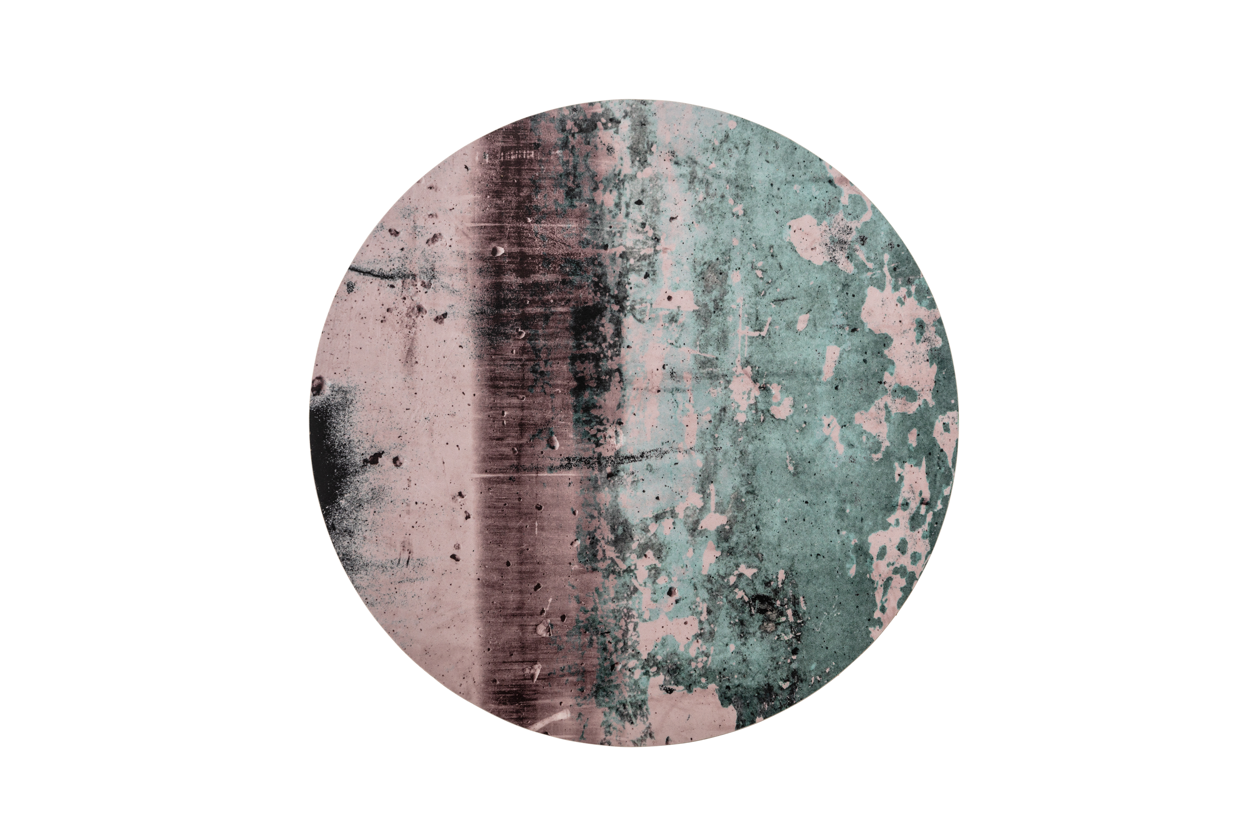 Set of Four Dusky pink and jade green, round placemats, 'Goddess Emerald Bay'