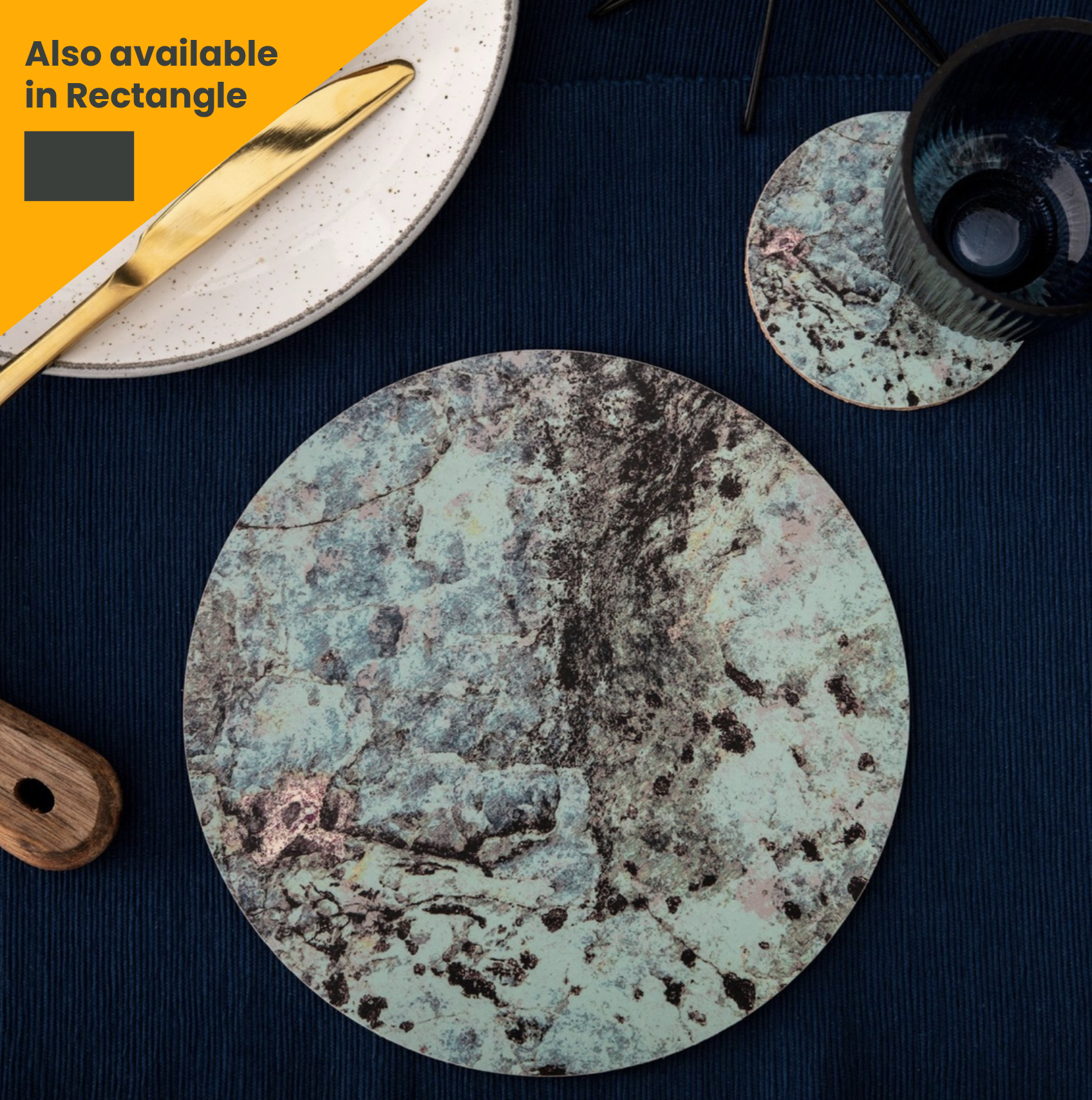 Set of Four Round Green teal Placemats, 'Goddess Lagoon'