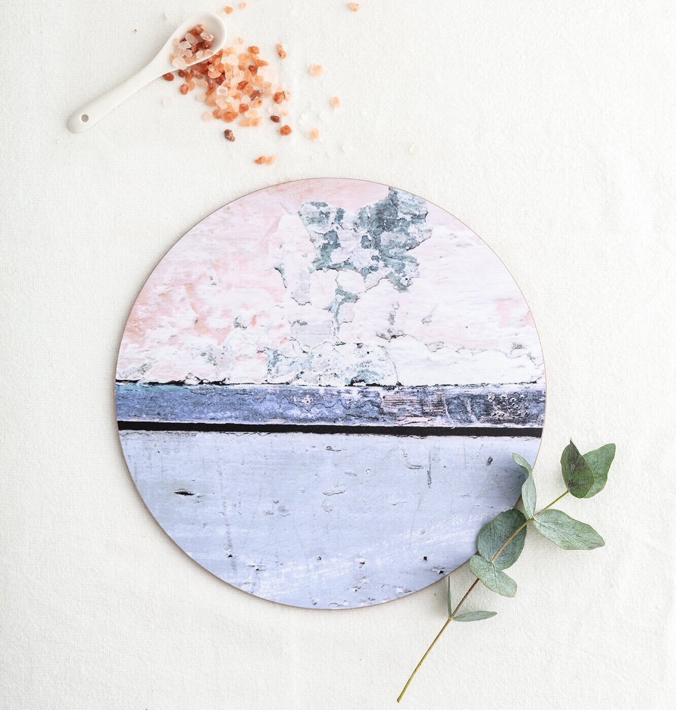 Set of Four Pink and Blue Round 'Aspect Stripe' Placemats