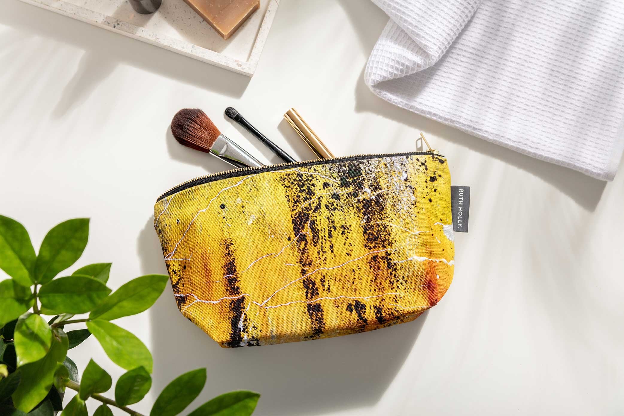 The Nomad Texture Make Up Wash Bag, Charcoal Grey and Yellow