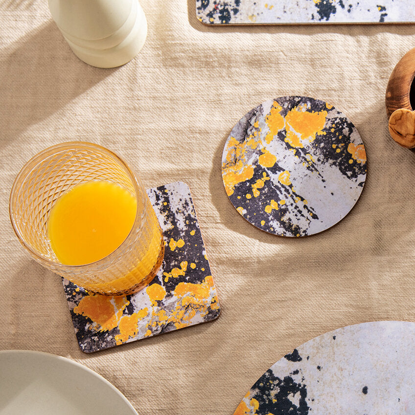 The Nomad Splash Square Coaster, Charcoal Grey and Yellow